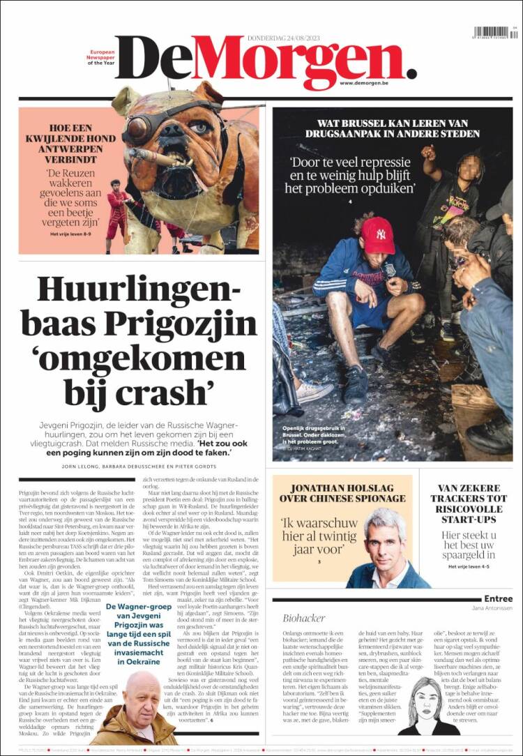 Portada de De Morgen (B&eacute;lgica)