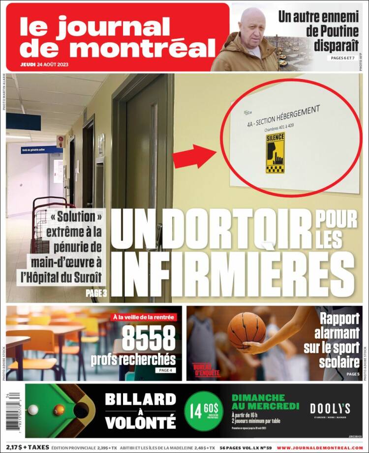 Portada de Le Journal de Montréal (Canadá)