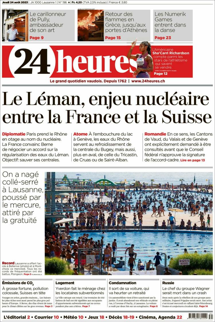 Portada de 24 Heures (Suiza)