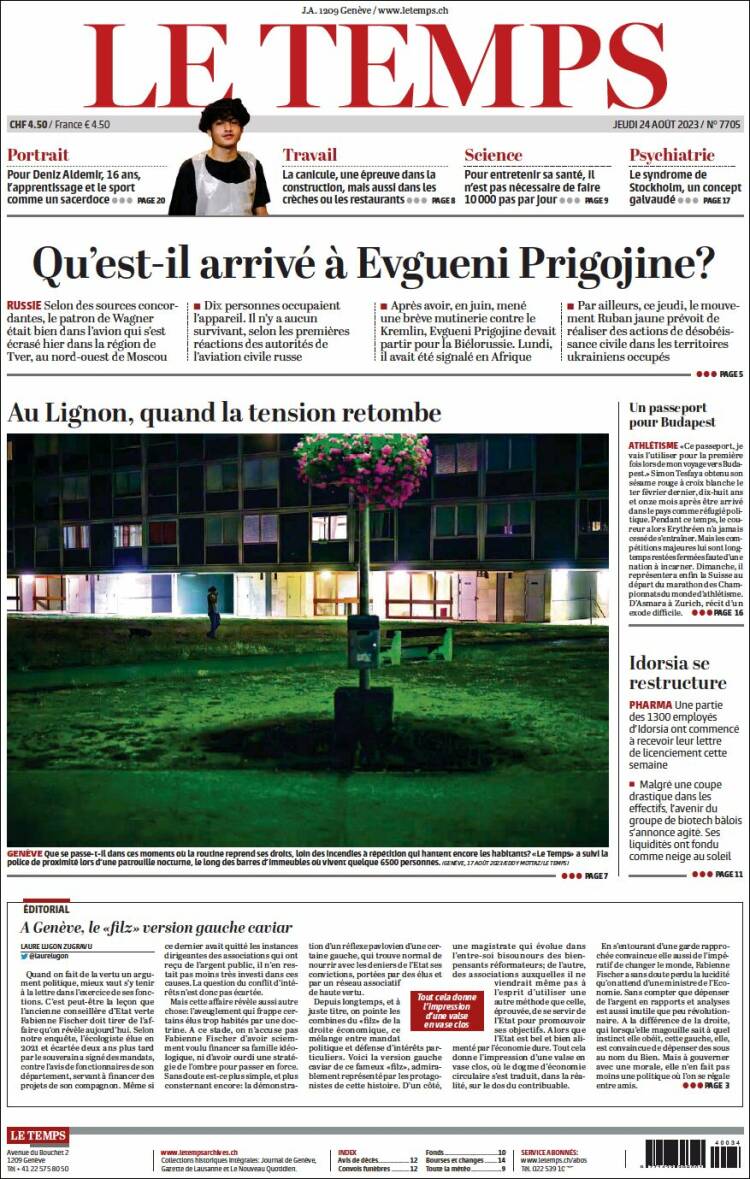 Portada de Le Matin (Suiza)