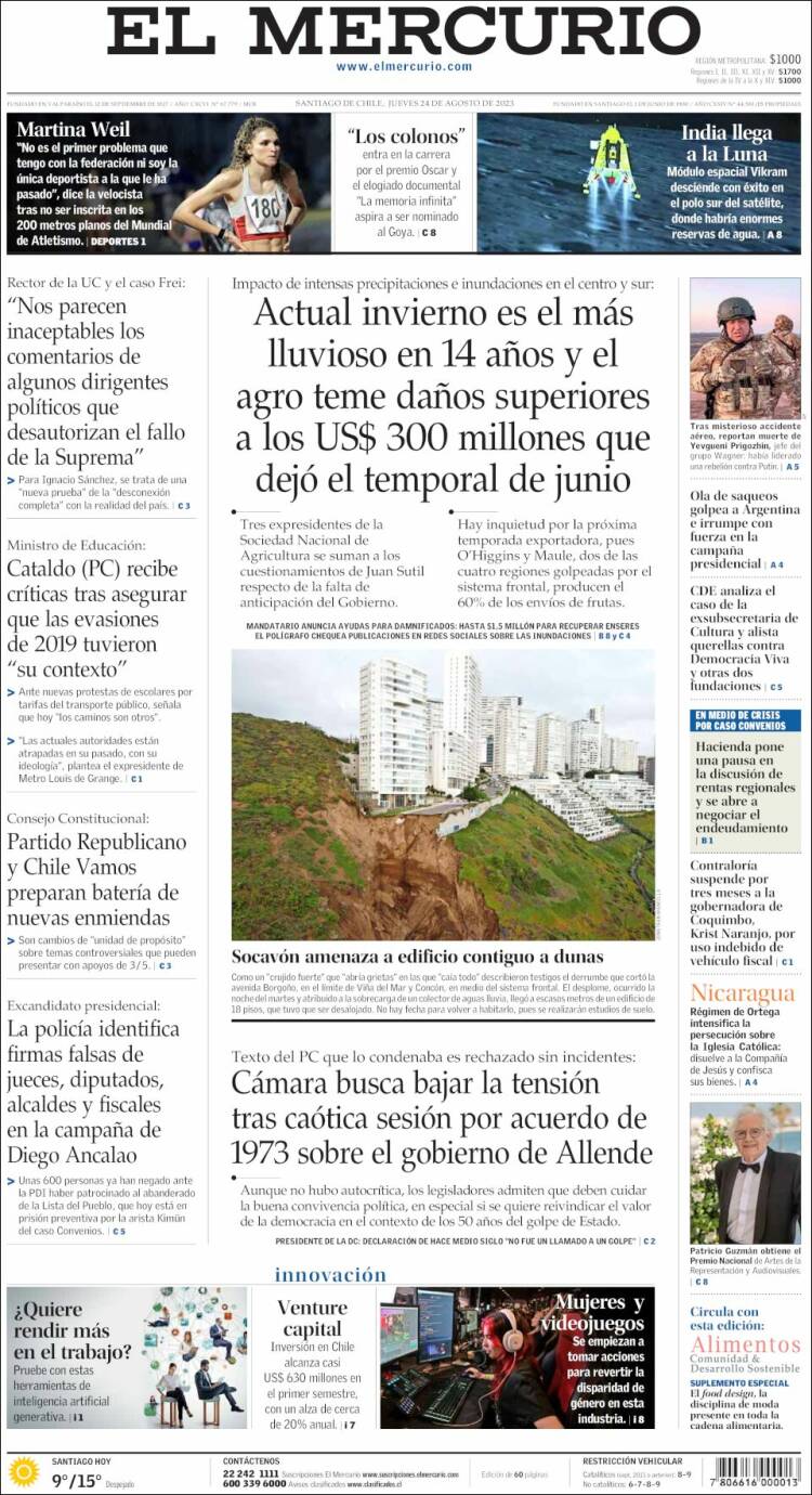 Portada de El Mercurio (Chile)