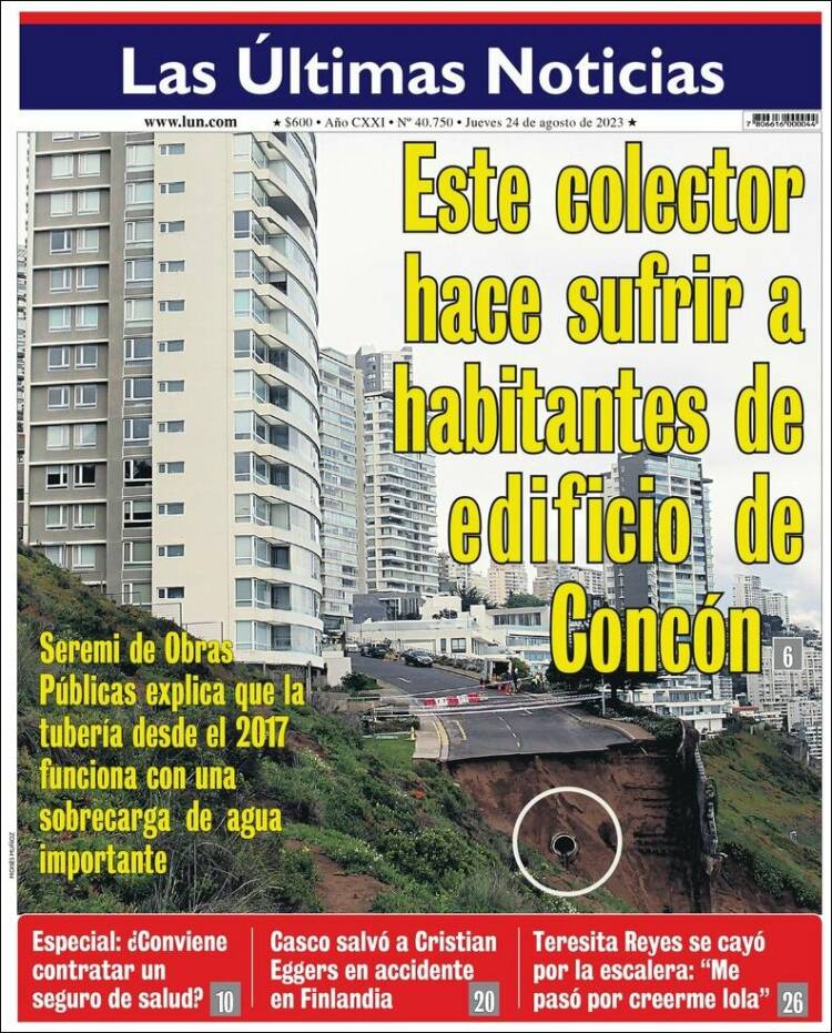Portada de Las Últimas Noticias (Chile)