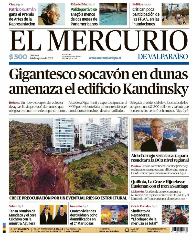 Portada de Mercurio de Valparaiso (Chile)