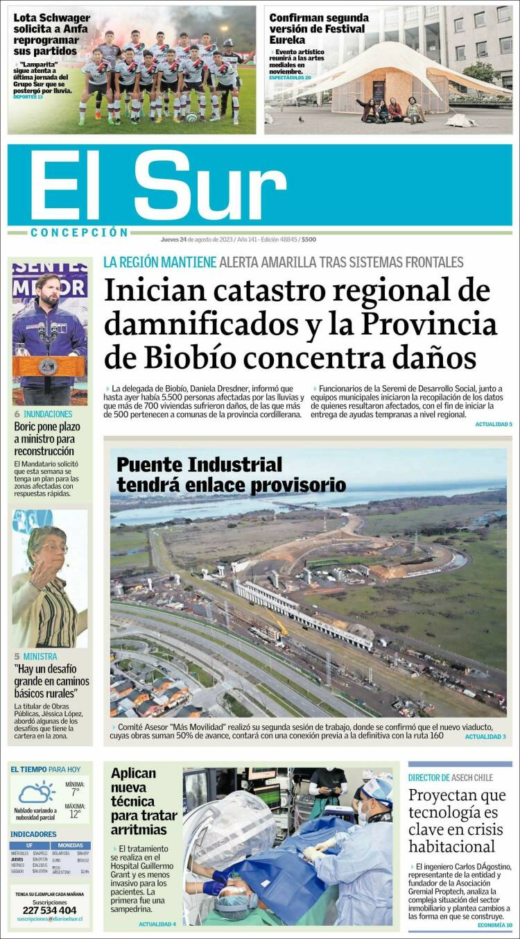Portada de El Sur (Chile)
