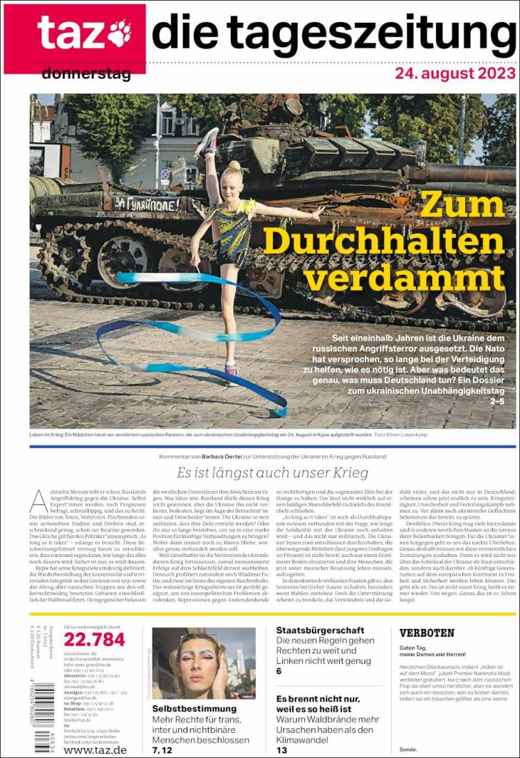Portada de Die Tageszeitung (Alemania)