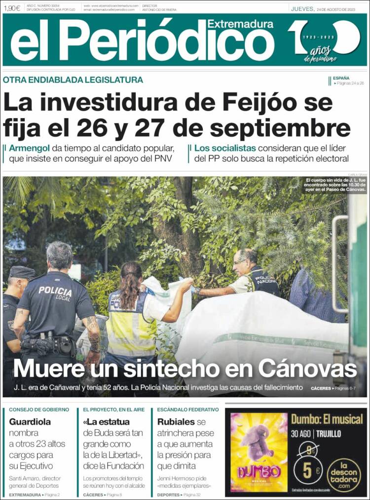 Portada de El Periódico de Extremadura (Espa&ntilde;a)