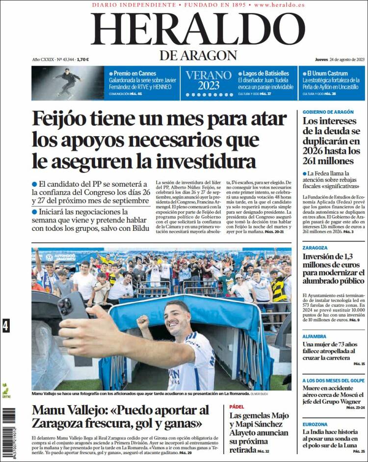 Portada de Heraldo de Aragón (Espa&ntilde;a)