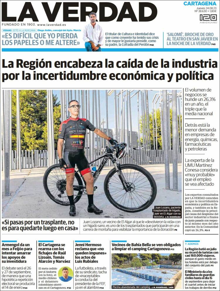 Portada de La Verdad de Cartagena (Espa&ntilde;a)