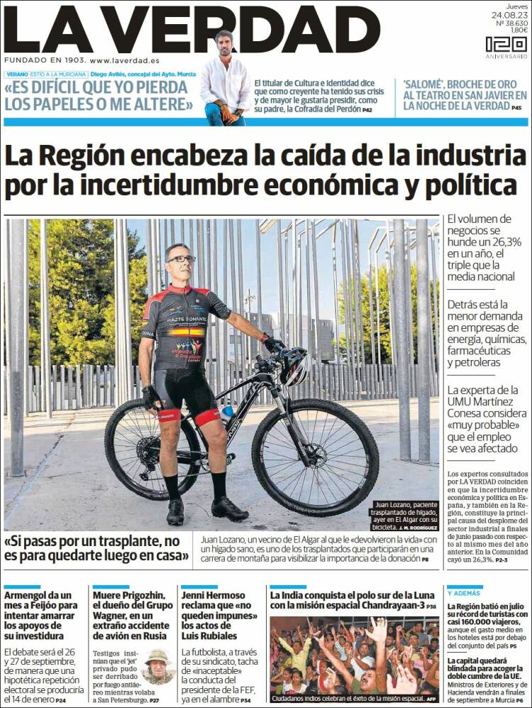 Portada de La Verdad de Murcia (Espa&ntilde;a)