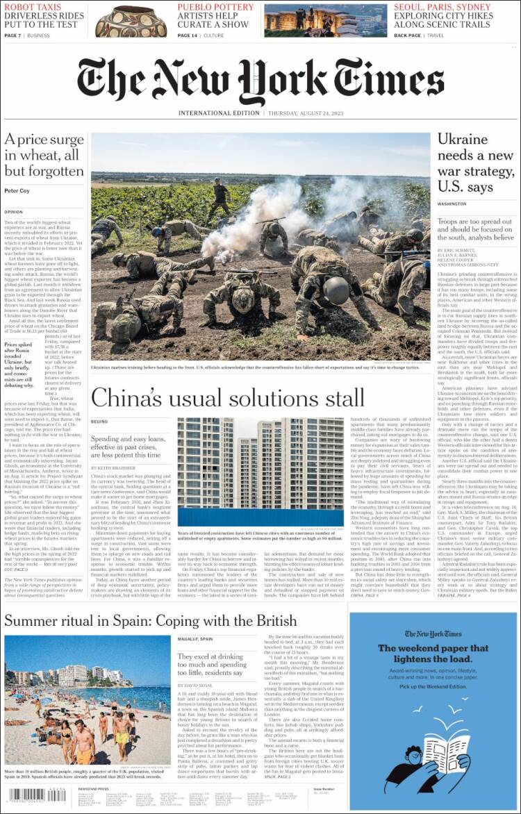 Portada de International New York Times (Europa)