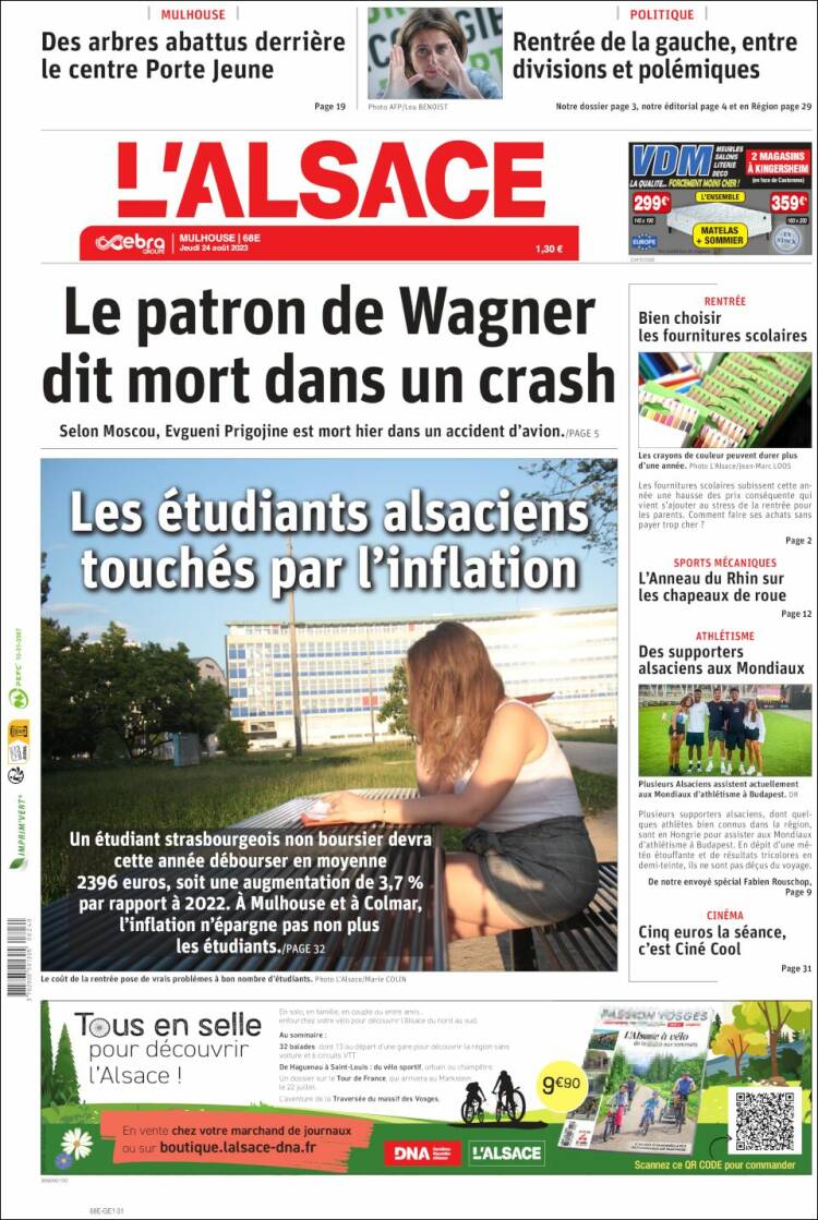 Portada de Journal L'Alsace (France)
