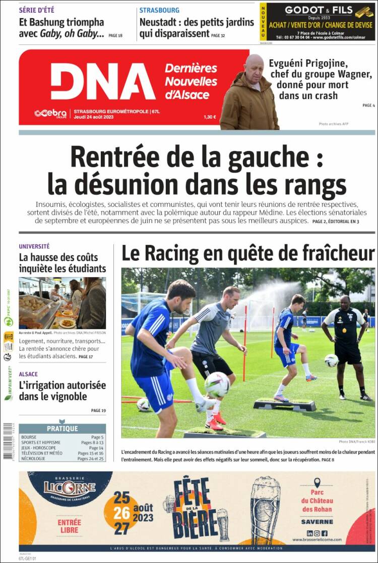 Portada de Les Dernières Nouvelles d'Alsace (Francia)