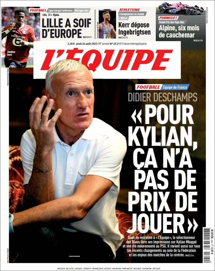 Portada de L'Equipe (Francia)