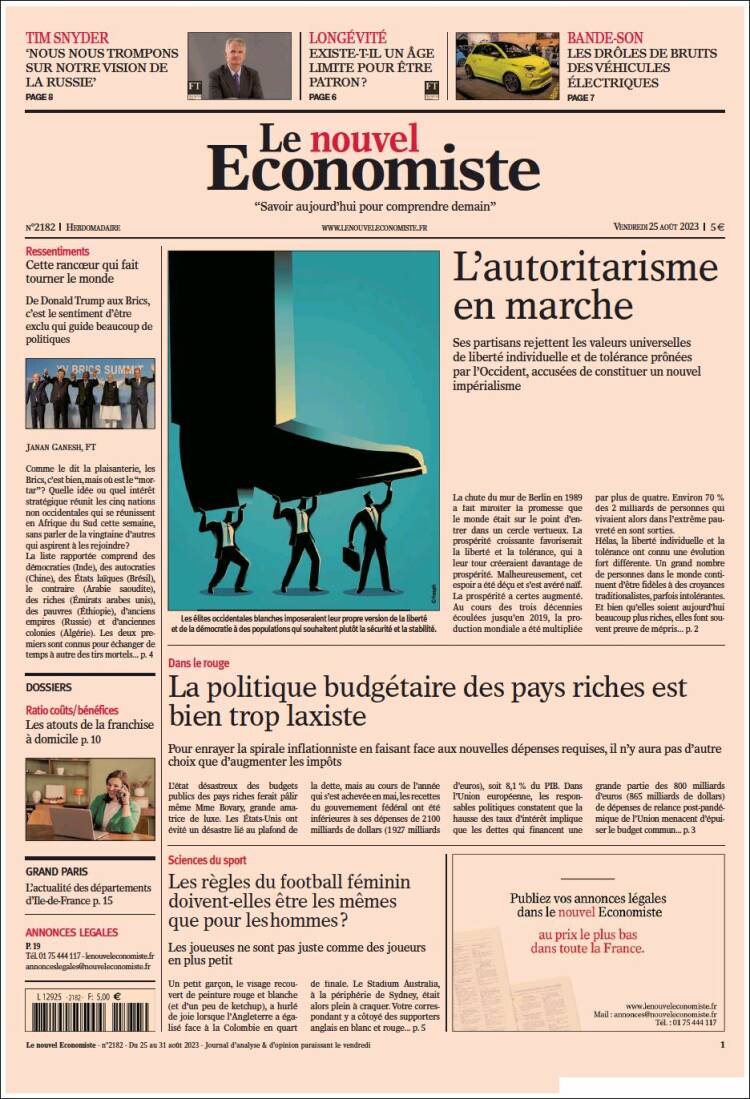 Portada de Le nouvel Economiste (Francia)