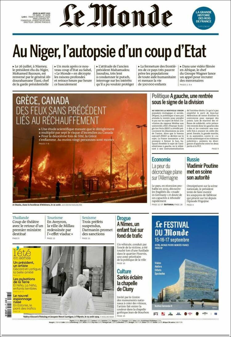 Portada de Le Monde (Francia)