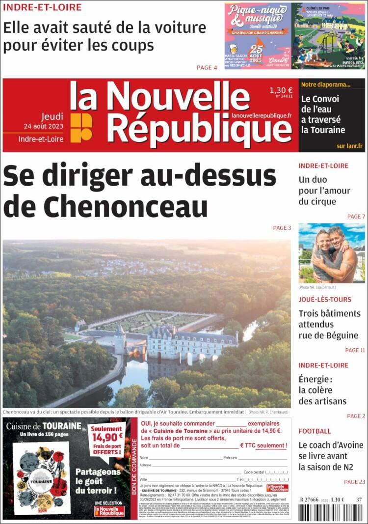 Portada de La Nouvelle Republique (Francia)