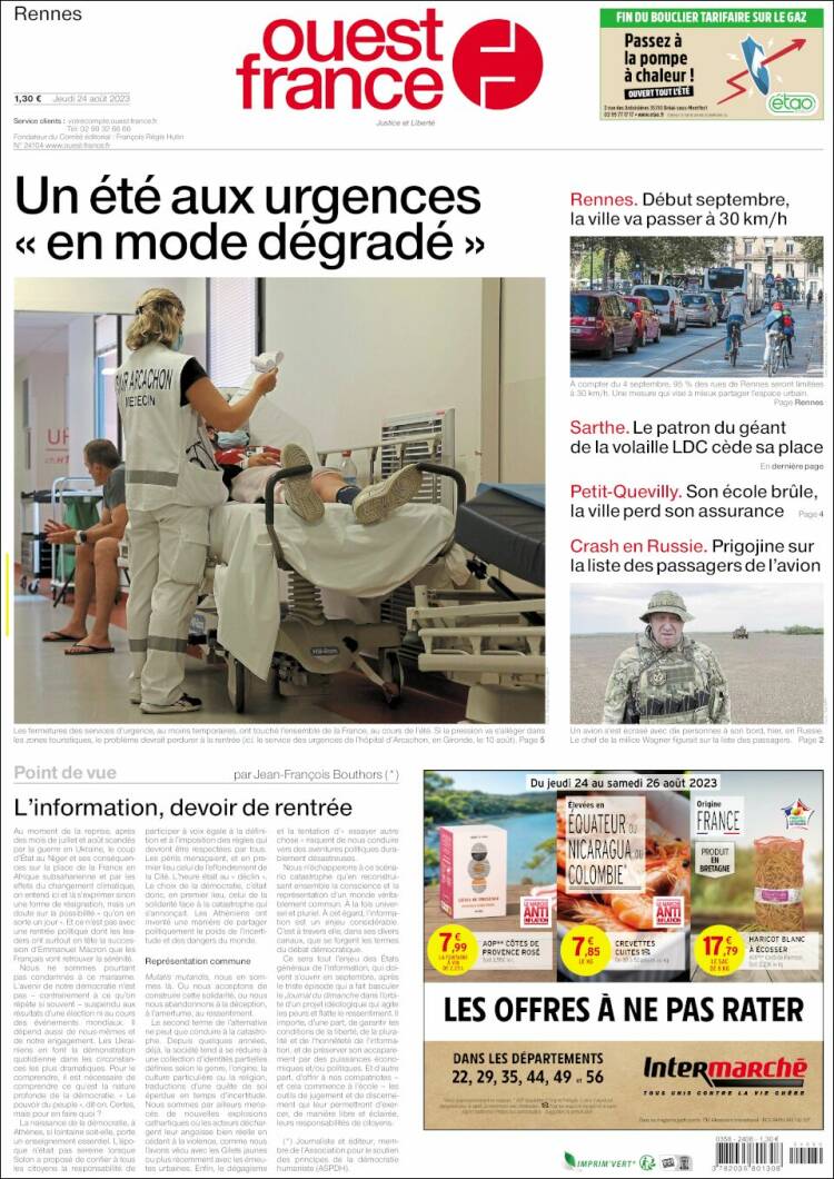Portada de Ouest France (Francia)