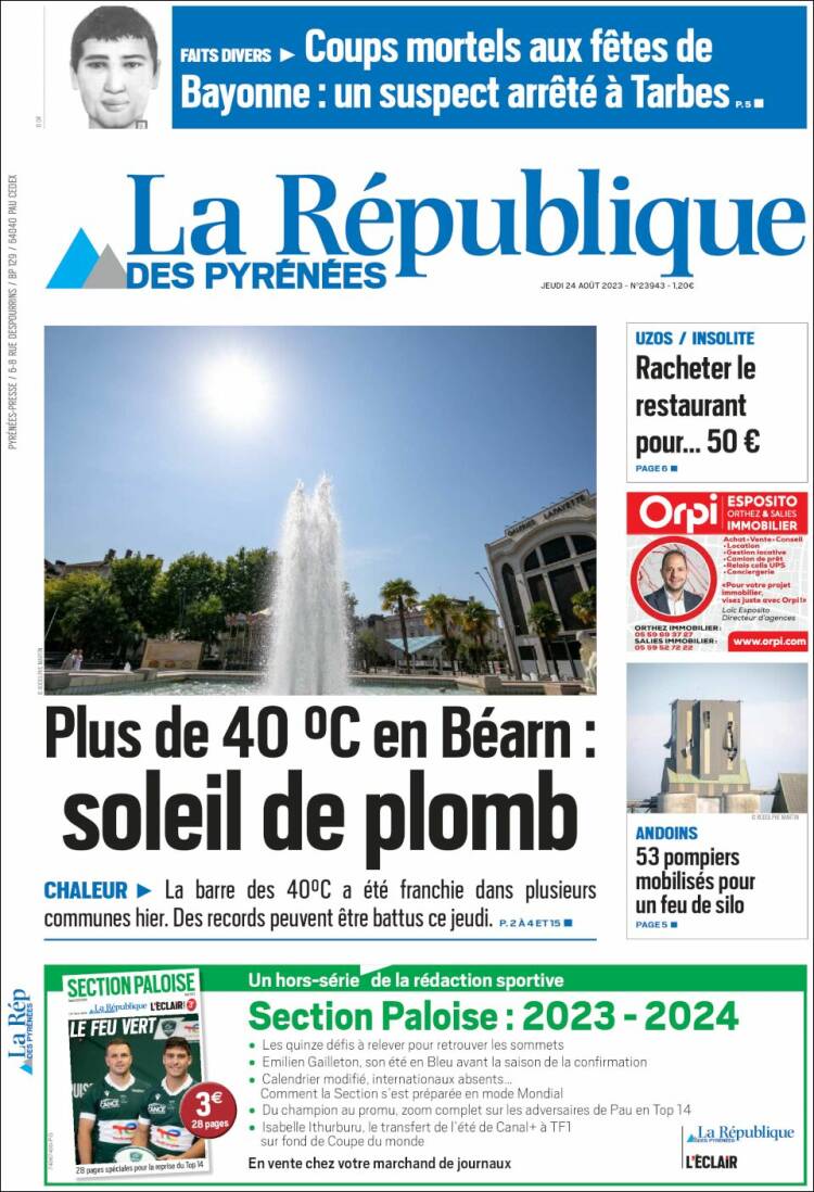 Portada de La République des Pyrénées (Francia)