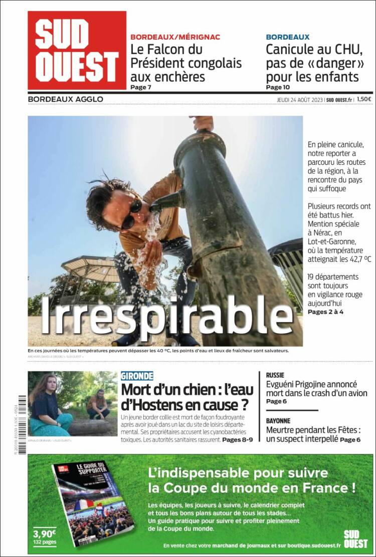 Portada de Sud Ouest (Francia)