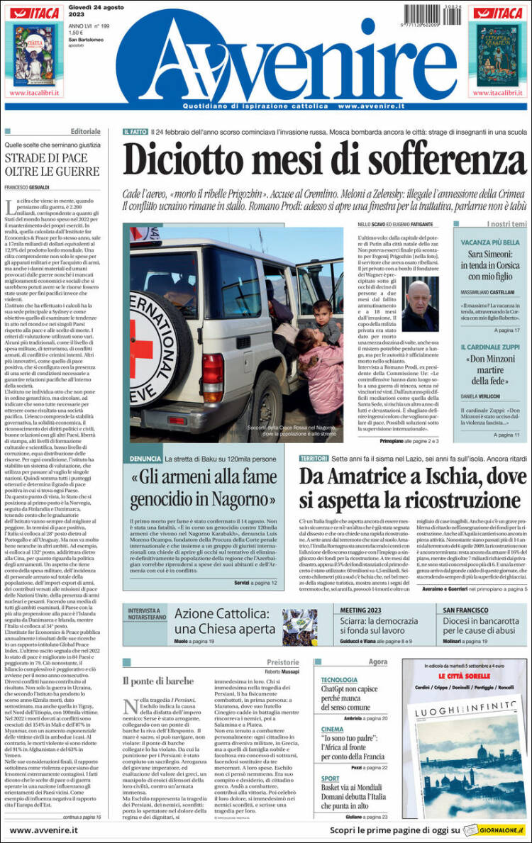 Portada de Avvenire (Italia)