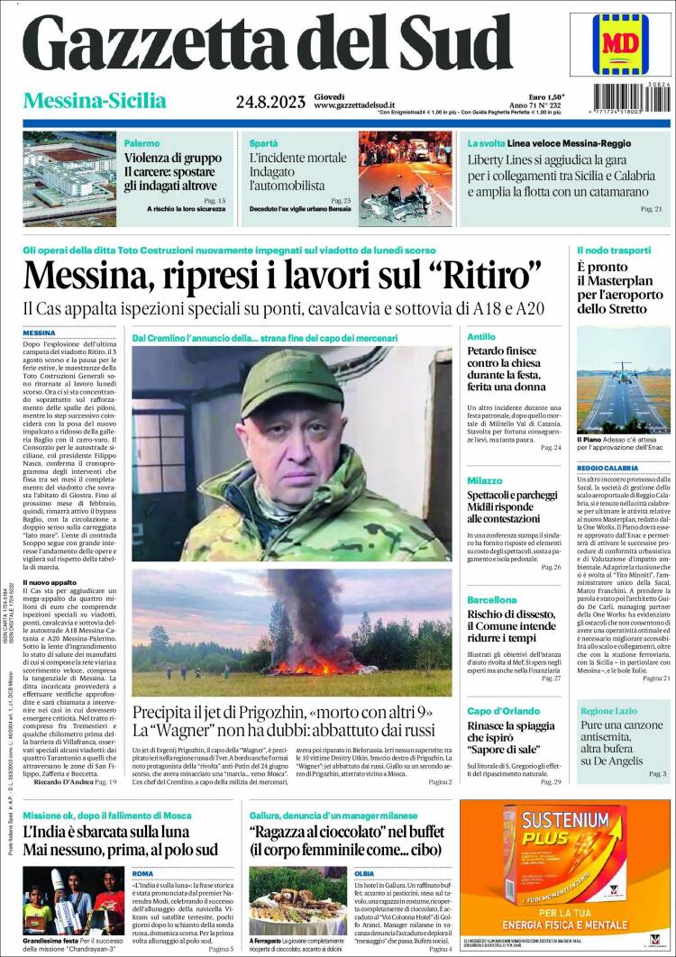 Portada de Gazzetta del Sud (Italia)