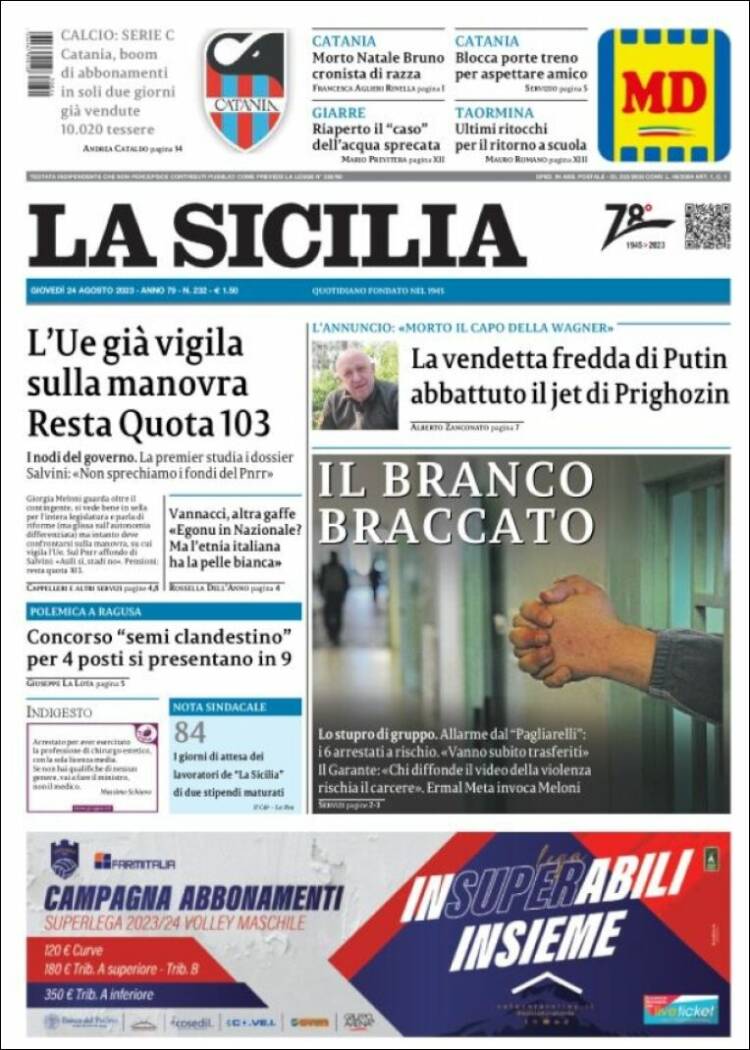 Portada de La Sicilia (Italia)
