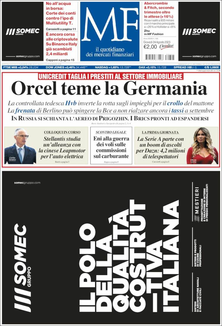 Portada de Milano Finanza (Italia)
