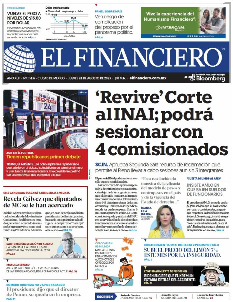 Portada de El Financiero (M&eacute;xico)