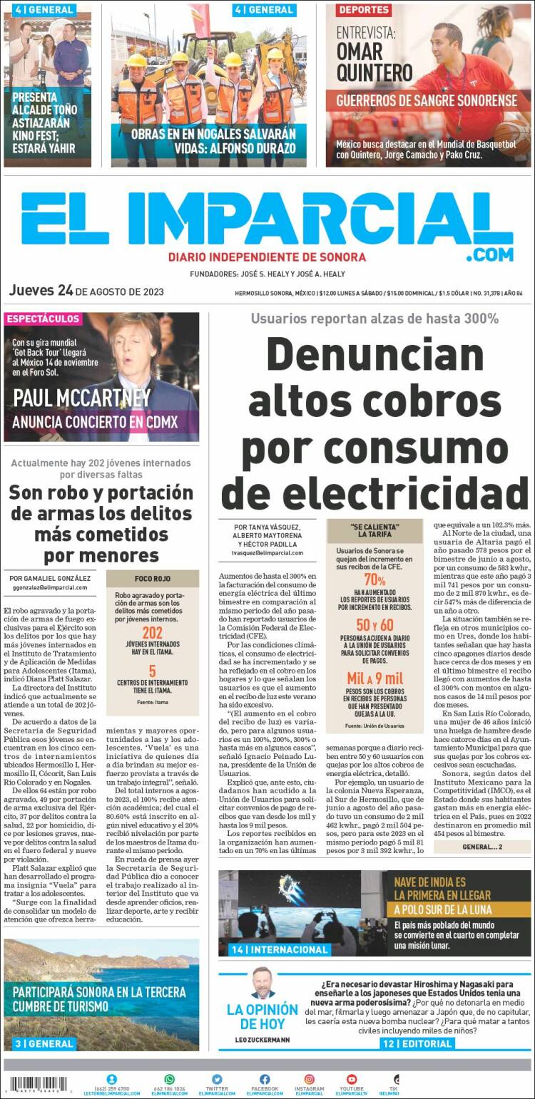 Portada de El Imparcial (M&eacute;xico)