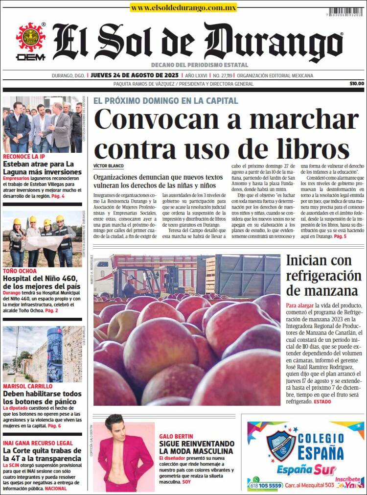 Portada de El Sol de Durango (M&eacute;xico)