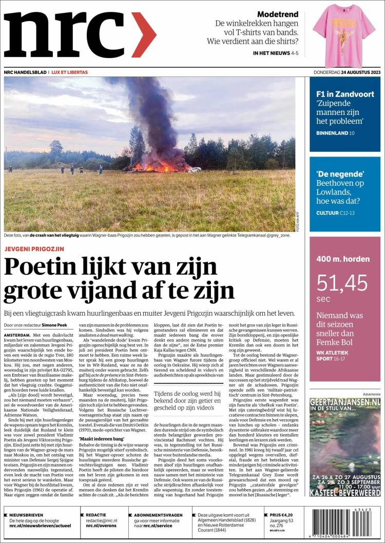 Portada de NRC Handelsblad (Pa&iacute;ses Bajos)