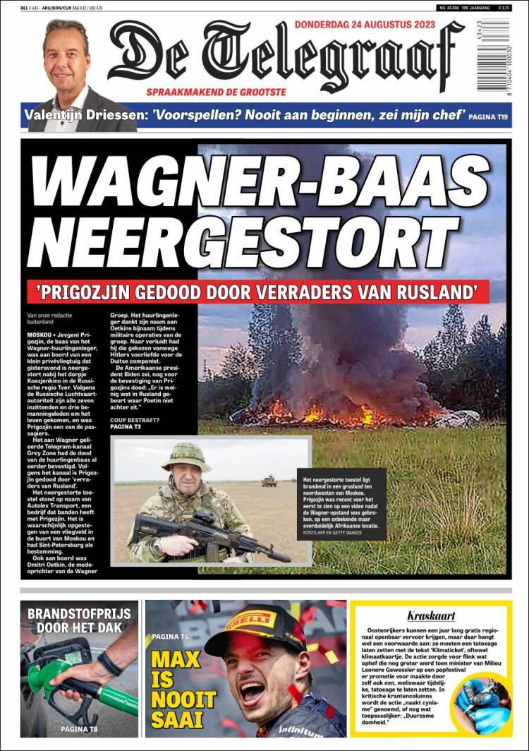 Portada de De Telegraaf (Pa&iacute;ses Bajos)