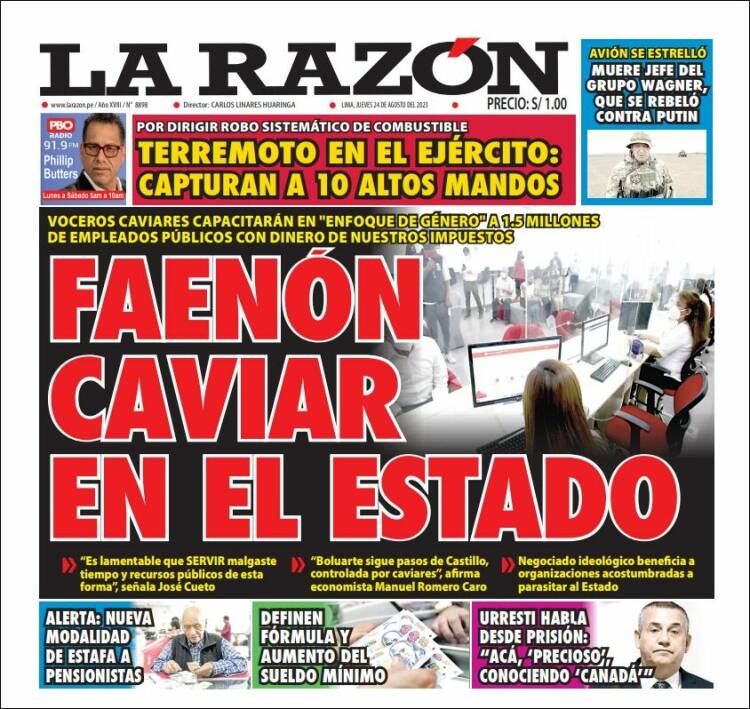Portada de La Razón (Per&uacute;)