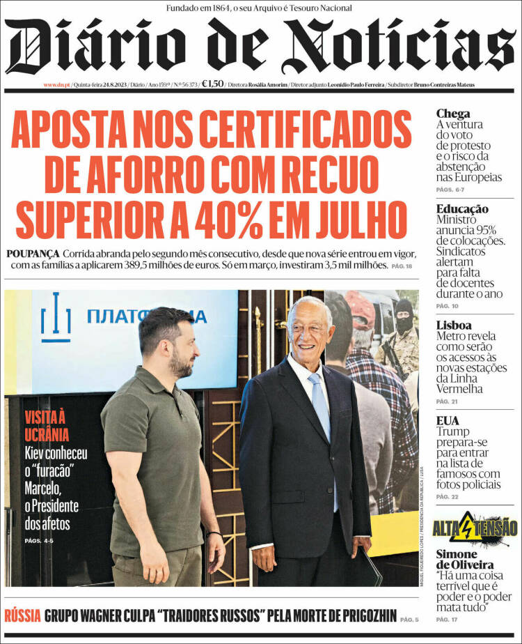 Portada de Diário de Noticias (Portugal)