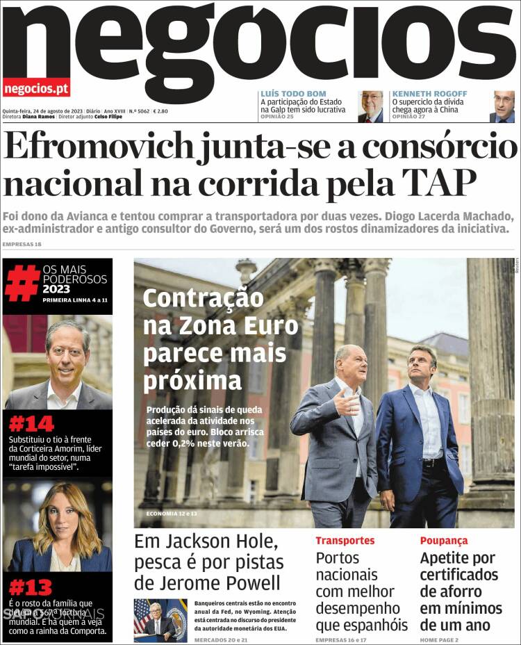 Portada de Jornal de Negócios (Portugal)