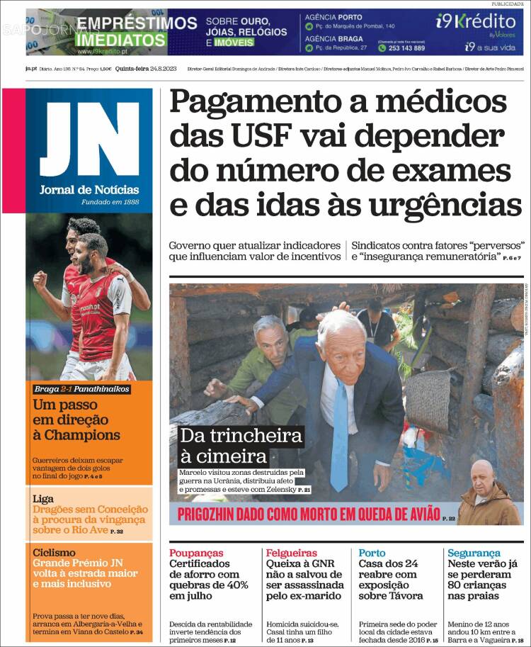 Portada de Jornal de Notícias (Portugal)