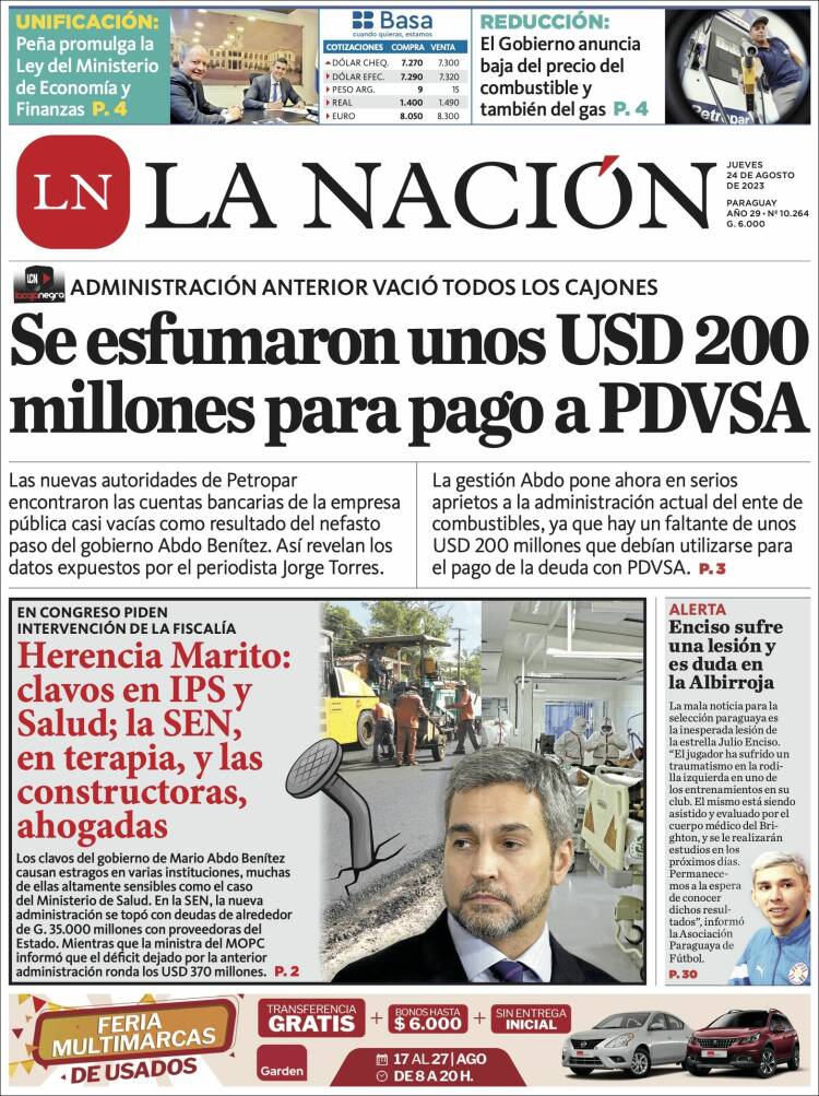 Portada de La Nación (Paraguay)