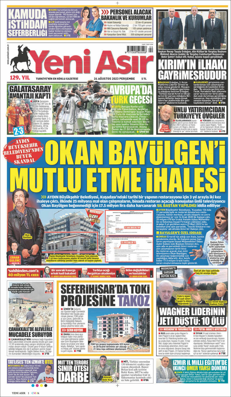 Portada de Yeni Asır (Turqu&iacute;a)