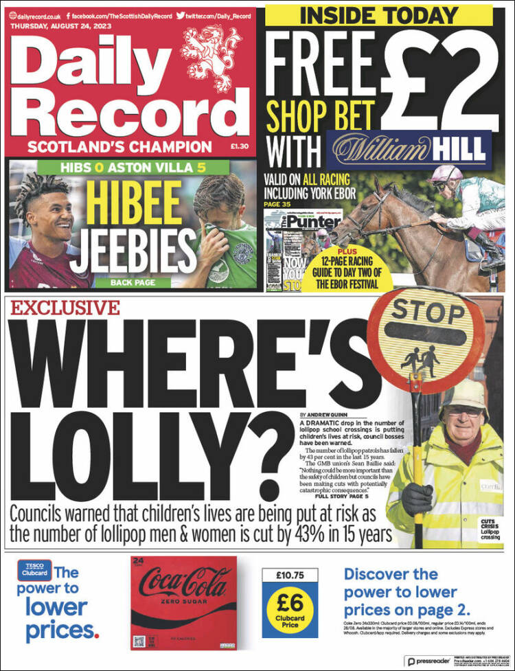Portada de Daily Record (Reino Unido)
