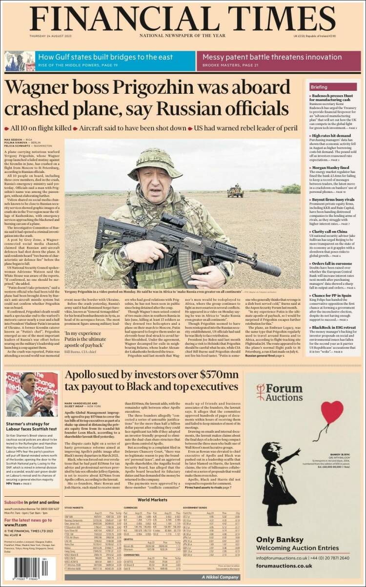 Portada de Financial Times (Reino Unido)