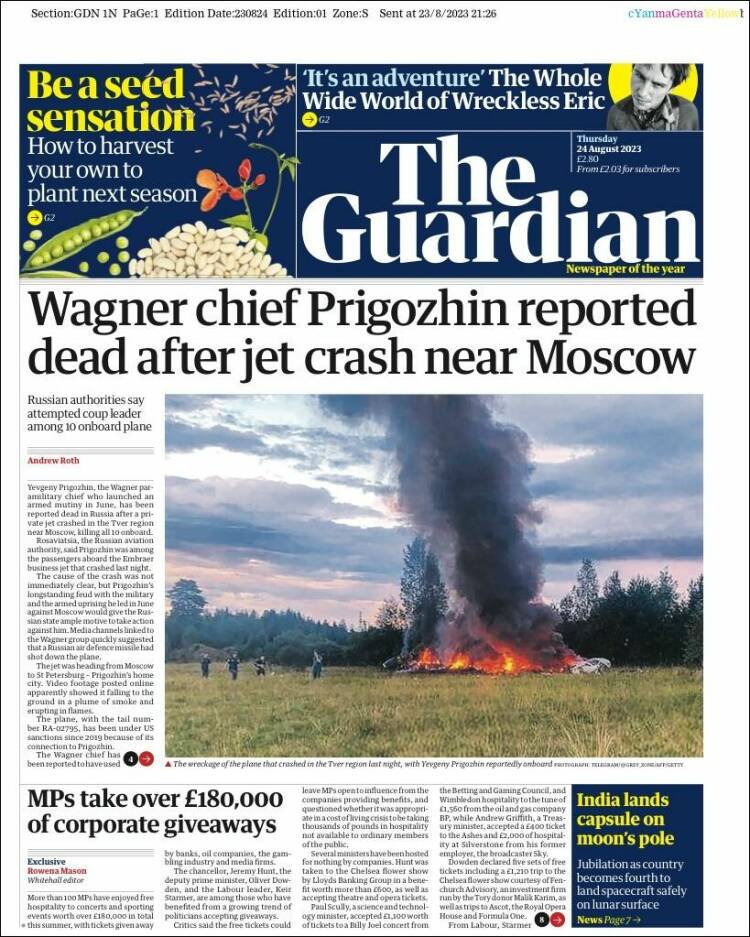 Portada de The Guardian (Reino Unido)