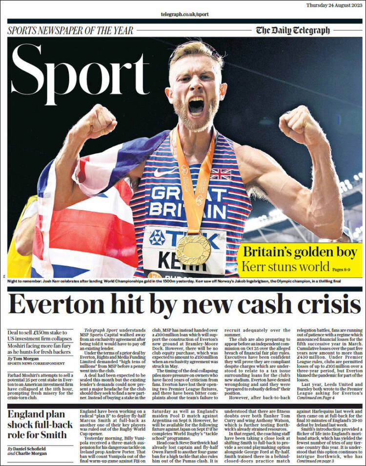 Portada de Telegraph Sport (Reino Unido)