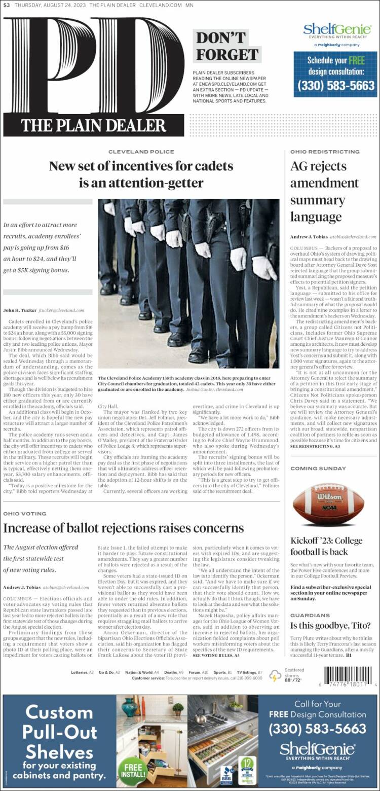 Portada de The Plain Dealer (USA)
