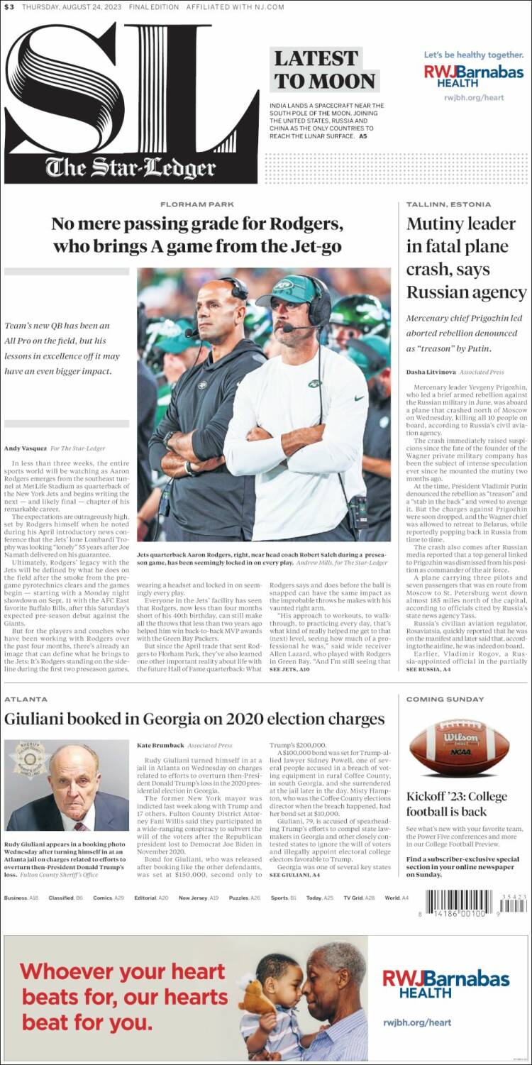 Portada de Star-Ledger (USA)