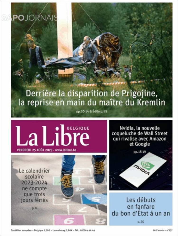 Portada de La Libre.be (B&eacute;lgica)