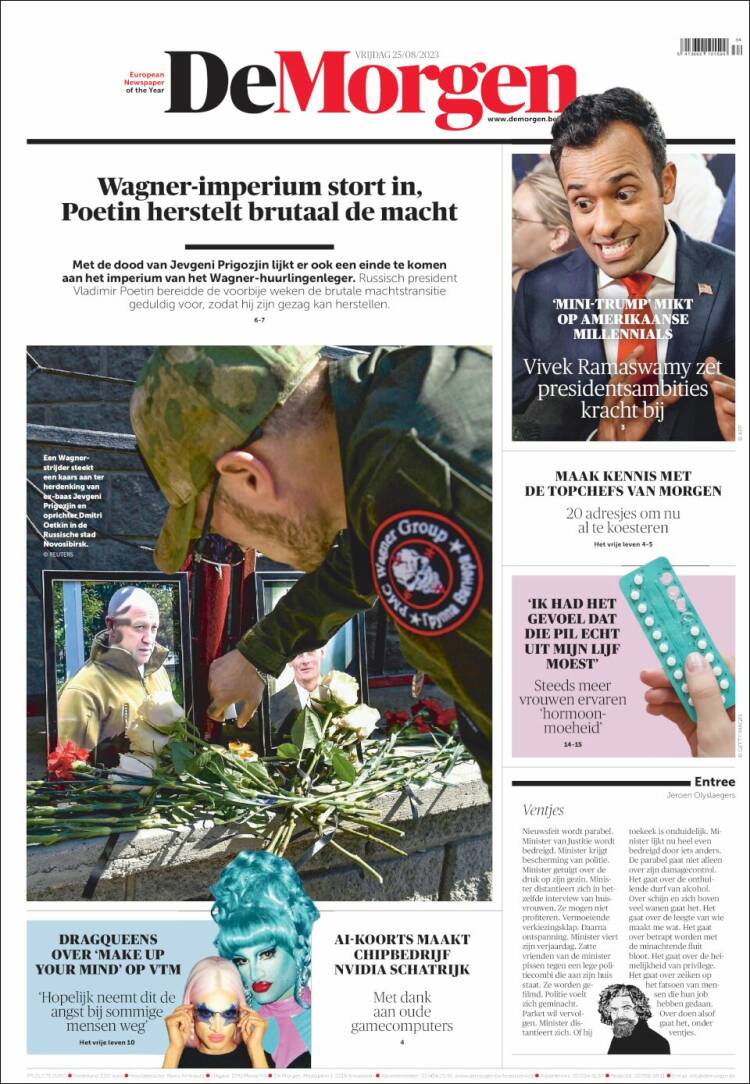 Portada de De Morgen (B&eacute;lgica)