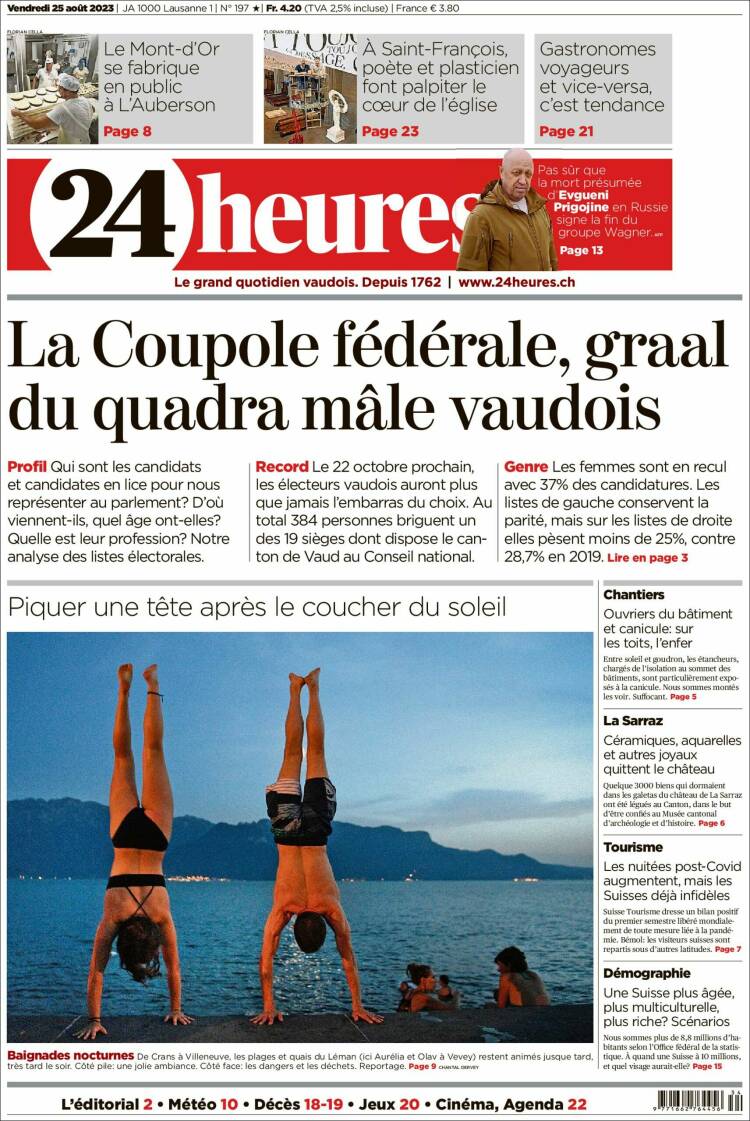 Portada de 24 Heures (Suiza)
