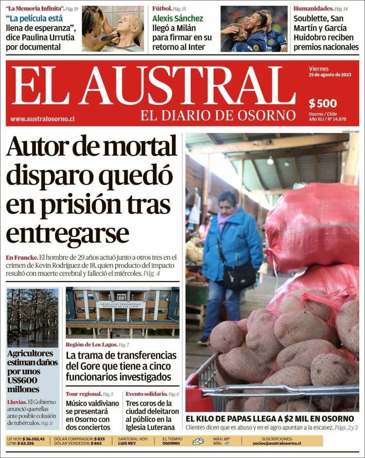 Portada de El Austral de Osorno (Chile)