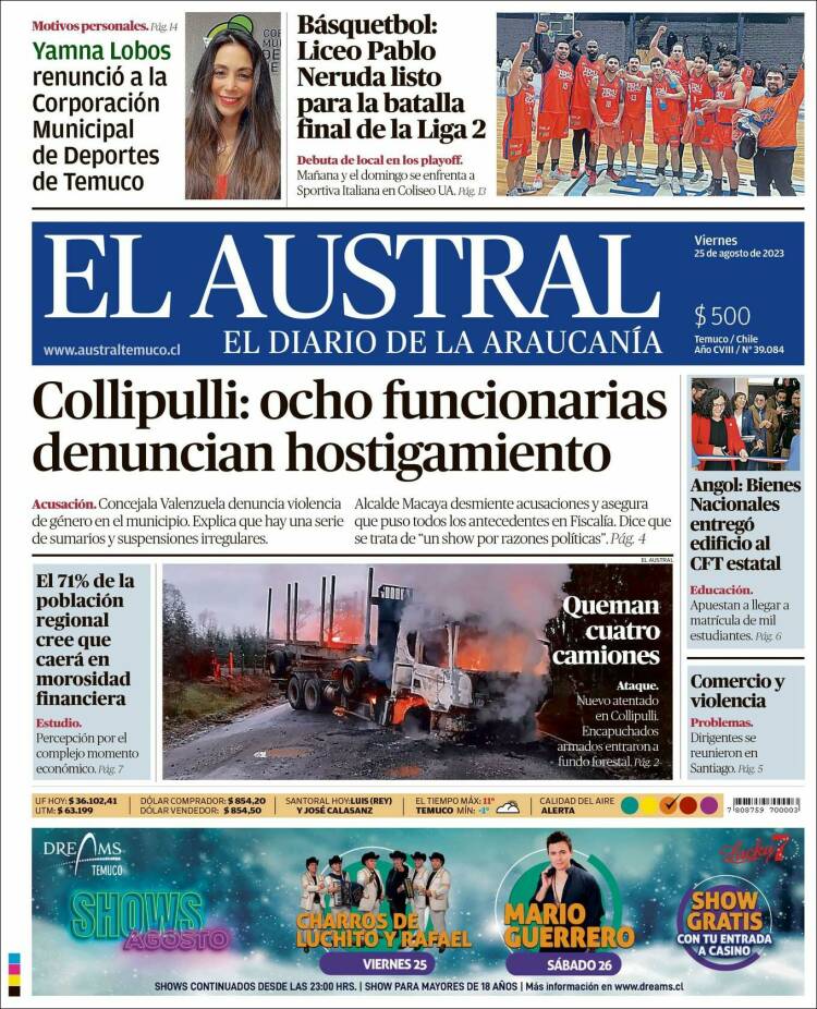 Portada de El Austral de Temuco (Chile)