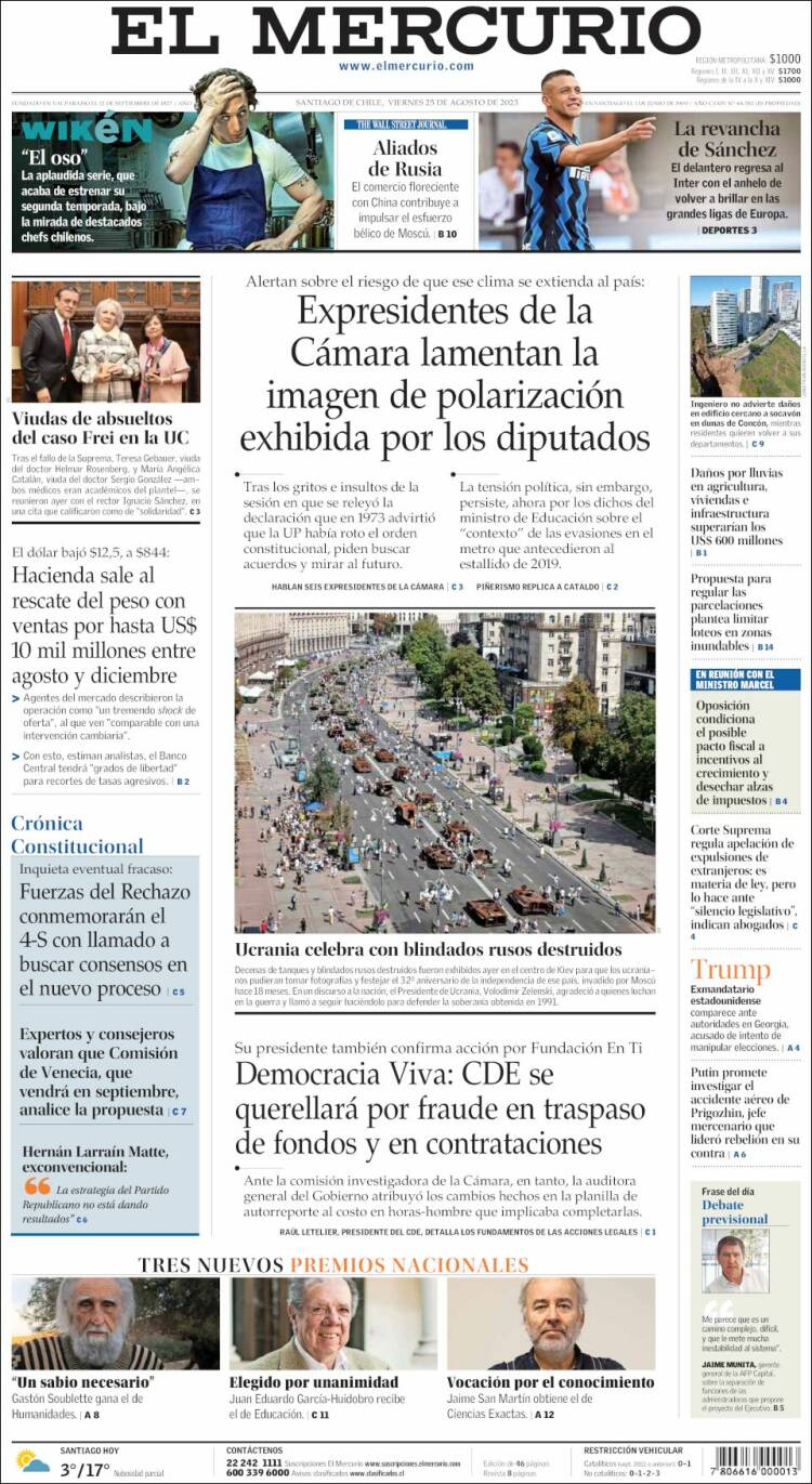 Portada de El Mercurio (Chile)